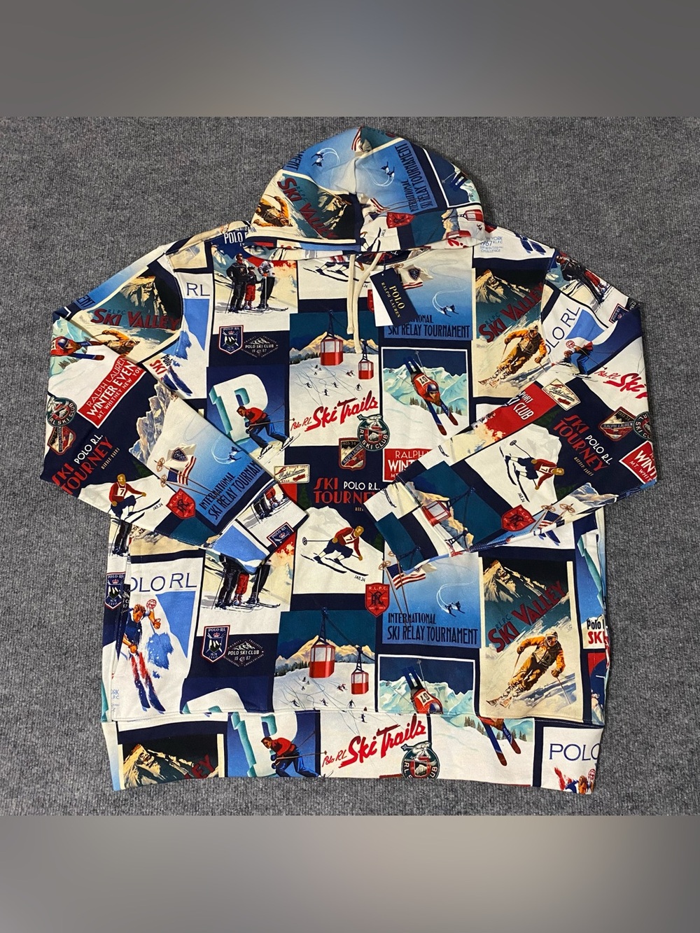 Polo Ralph Lauren Ski Club Patchwork Fleece Sweatshirt Hoodie Pullover Mens XLT